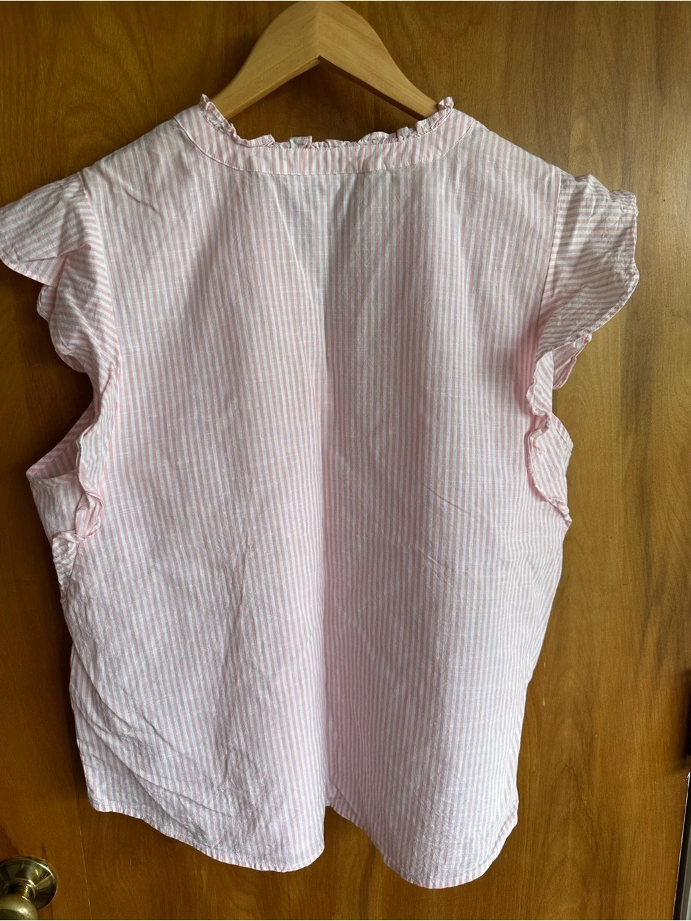 Liz Claiborne Pink and White Striped Flutter Sleeve V-Neck Blouse - Picture 6 of 6